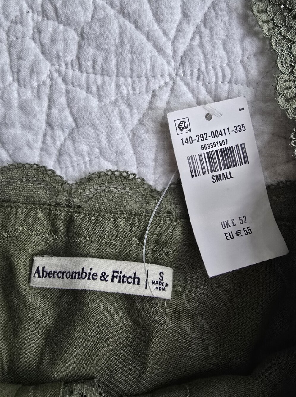 Abercrombie & Fitch Lace-Trim Tie Front Linen Blend Peplum Cami Top Green - Picture 5 of 12